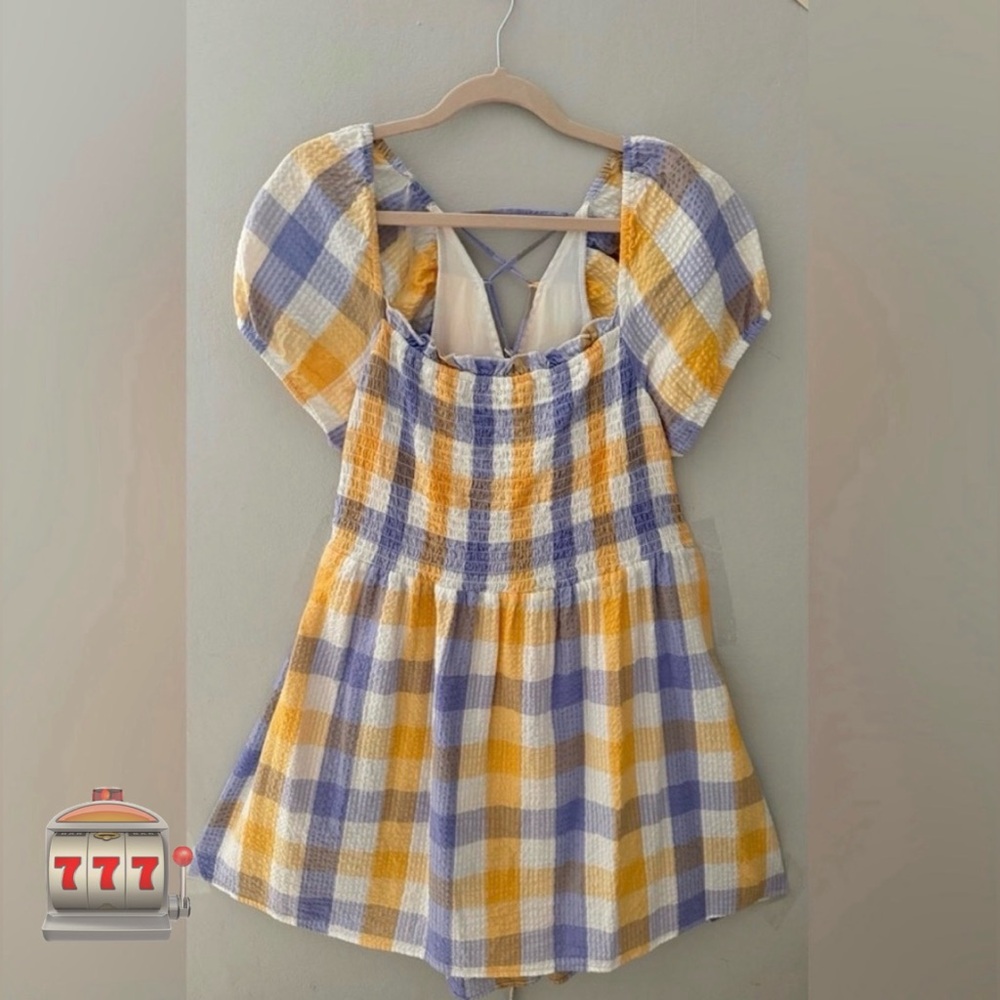 Cute dress with checkered prints with puffed sleeves, withSize XXL